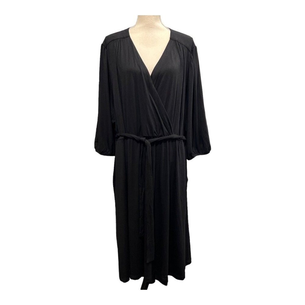 Draper James Dress Black Faux Wrap Midi Jersey Heavy Knit Size 3X Minimalist